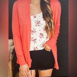 Talbots Petite Coral Open Cardigan | Size M | Cotton-Rayon Long Sleeve Sweater
